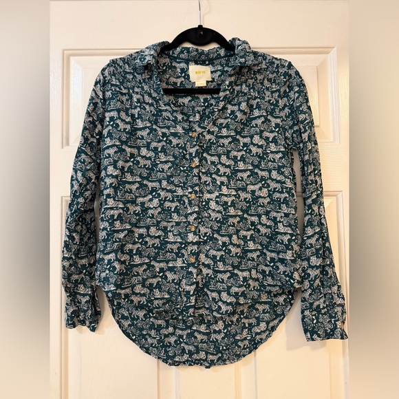 Maeve Tops - Maeve Anthropologie Emory Teal Tiger Print Button Front Blouse Top Size 2